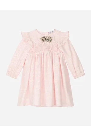 Dolce & Gabbana Abito Maniche Lunghe In Vaiella Con Stampa Logomania - Donna Abiti Rosa Viscosa 6/9 Months
