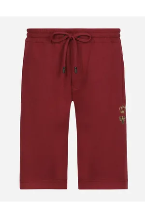 Dolce & Gabbana Bermuda Jogging In Jersey Con Ricamo - Uomo Pantaloni E Shorts Bordeaux Cotone 46