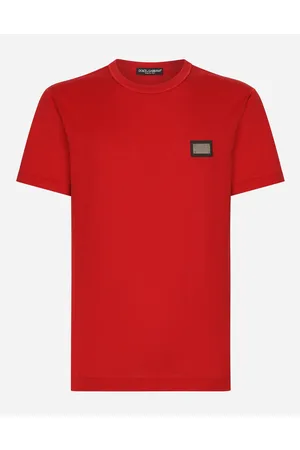 Dolce & Gabbana T-shirt Cotone Con Placca Logata - Uomo T-shirts E Polo Rosso Cotone 44