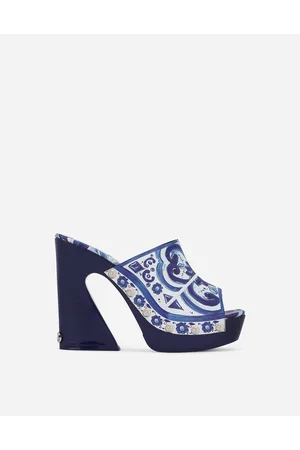 Dolce & Gabbana Zoccolo In Pelle Di Vitello Lucida Stampa Maiolica - Donna Sandali E Zeppe Pelle 39