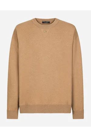 Dolce & Gabbana Maglia Girocollo In Cashmere Con Logo Dg - Uomo Maglieria Beige Xs
