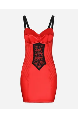 Dolce & Gabbana Abito Corto In Raso Con Dettaglio In Pizzo - Donna Abiti Rosso Raso 36
