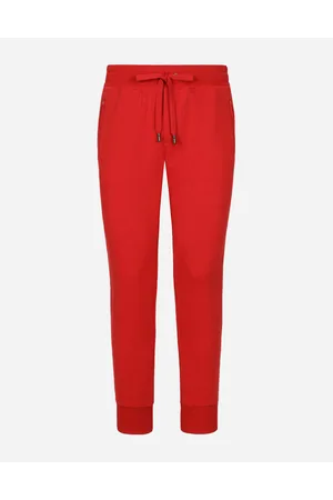 Dolce & Gabbana Pantalone Jogging In Jersey Con Placca Logata - Uomo Pantaloni E Shorts Rosso Cotone 44