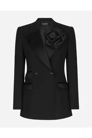 Dolce & Gabbana Giacca Doppiopetto In Tela Di Lana Con Fiore Applicato - Donna Giacche E Blazer Lana 38