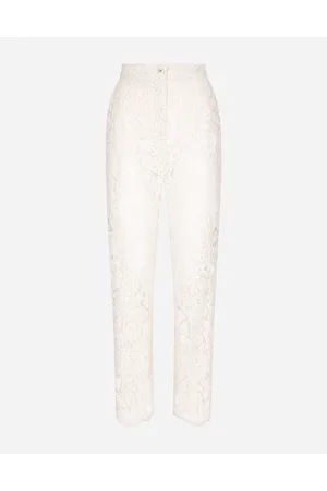 Dolce & Gabbana Pantaloni In Pizzo Stretch Logato - Donna Pantaloni E Shorts Bianco Pizzo 40