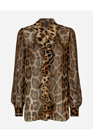 Dolce & Gabbana Camicia In Chiffon Stampa Leopardo Con Rouches - Donna Camicie E Top Stampa Animalier Seta 36