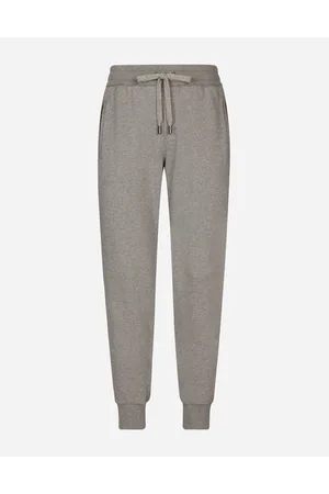 Dolce & Gabbana Pantalone Jogging In Jersey Con Placca Logata - Uomo Pantaloni E Shorts Grigio Cotone 46