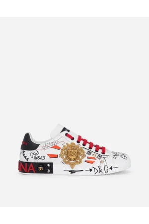 Dolce & Gabbana Calfskin Portofino Sneakers With Embroidery And Studs - Uomo Sneaker Bianco 44