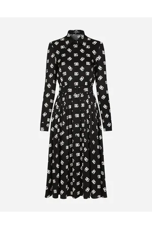 Dolce & Gabbana Charmeuse Calf-length Dress With All-over Dg Print - Donna Abiti Nero 36