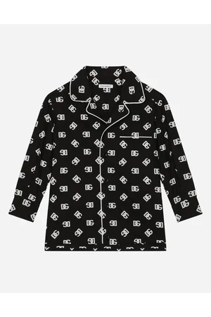 Dolce & Gabbana Camicia Pigiama In Popeline Stampa Dg Logo - Uomo Camicie Nero 3 Years