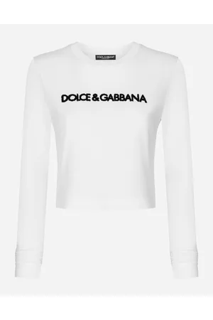 Dolce & Gabbana T-shirt Manica Lunga Con Logo - Donna T-shirts E Felpe Bianco Cotone 36