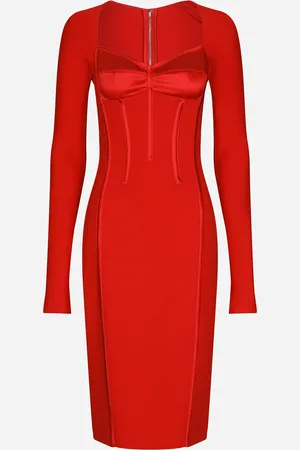 Dolce & Gabbana Viscose Calf-length Dress With Corset Details - Donna Abiti Rosso 40