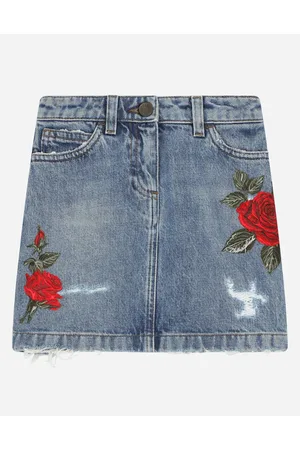 Dolce & Gabbana Gonna Corta 5 Tasche In Denim Con Patch Rose - Donna Pantaloni E Gonne Azzurro Denim 6 Years