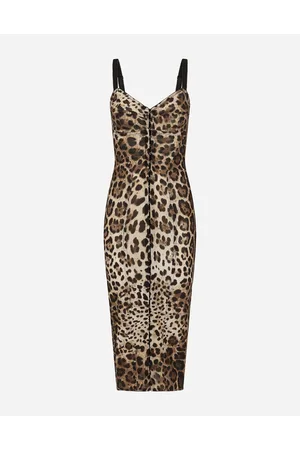 Dolce & Gabbana Abito Longuette In Marquisette Stampa Leopardo - Donna Abiti Stampa Animalier Tessuto 36
