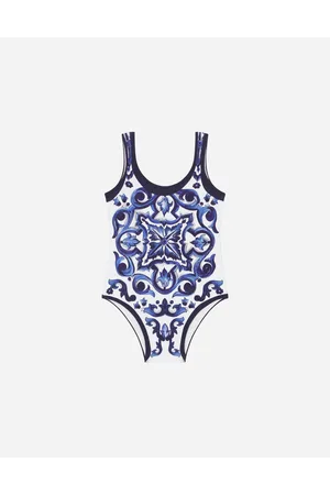 Dolce & Gabbana Costume Intero Stampa Maiolica - Donna Beachwear Blu Tessuto 0/3 Months