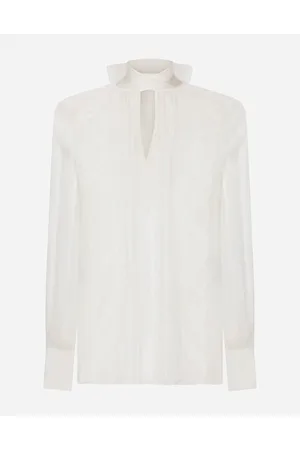 Dolce & Gabbana Blusa Con Sciarpina In Chiffon E Pizzo - Donna Camicie E Top Bianco Seta 36