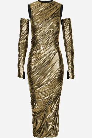 Dolce & Gabbana Abito Longuette In Organzino Laminato Con Guanti - Donna Abiti Tessuto 42