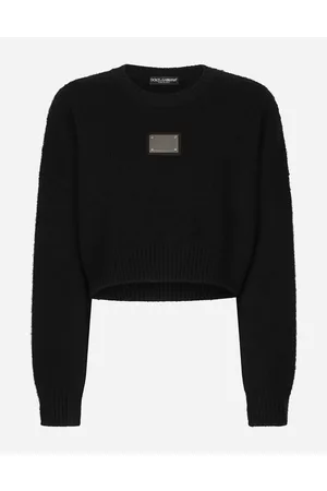 Dolce & Gabbana Maglia Girocollo In Lana E Cashmere Con Placca Logata - Donna Maglioni E Cardigan Lana 38