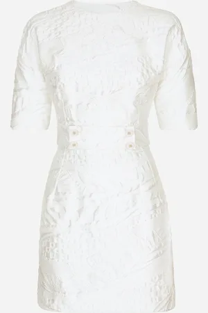 Dolce & Gabbana Abito Corto In Broccato Con Cinturina - Donna Abiti Bianco Tessuto 36