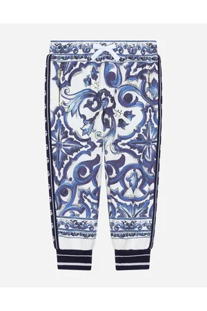 Dolce & Gabbana Pantaloni Jogging In Jersey Stampa Maiolica - Donna Pantaloni E Gonne Cotone 6 Years