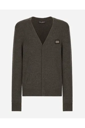 Dolce & Gabbana Cardigan In Lana E Cashmere Con Placca Logata - Uomo Maglieria Grigio Lana 56
