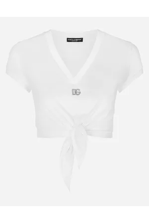 Dolce & Gabbana T-shirt In Jersey Con Nodo E Logo Dg - Donna T-shirts E Felpe Bianco Cotone 50