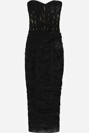 Dolce & Gabbana Abito Bustier Longuette In Tulle Drappeggiato - Donna Abiti Tulle 36