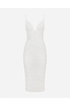 Dolce & Gabbana Abito Longuette Drappeggiato In Tulle - Donna Abiti Bianco Tulle 40