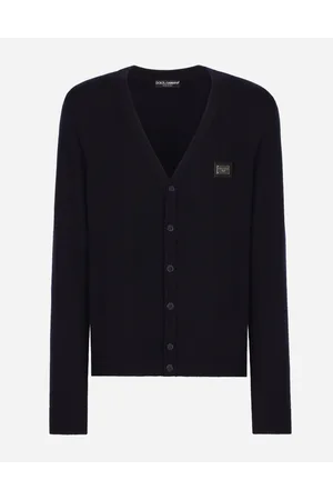 Dolce & Gabbana Cardigan In Lana E Cashmere Con Placca Logata - Uomo Maglieria Blu Lana 58