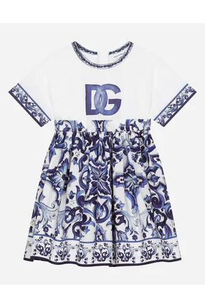 Dolce & Gabbana Abito In Jersey E Popeline Stampa Maiolica - Donna Abiti Blu Cotone 3 Years