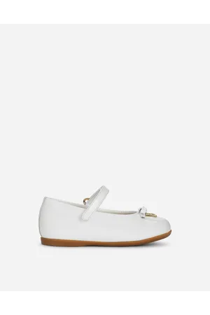 Dolce & Gabbana Ballerina In Vernice Con Logo Dg Metal - Donna Scarpe Primi Passi (19-26) Bianco Pelle 19