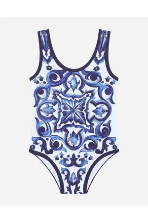 Dolce & Gabbana Costume Intero Stampa Maiolica - Donna Beachwear Blu Tessuto 5 Years