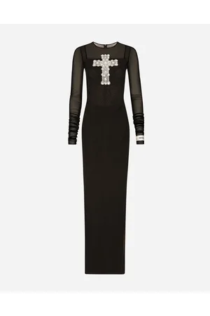 Dolce & Gabbana Long Tulle Dress With Rhinestone Cross Embellishment - Donna Abiti Tulle 36