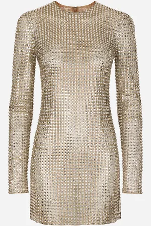 Dolce & Gabbana Abito Corto Con Ricamo Allover In Strass Su Tulle - Donna Abiti Tulle 38