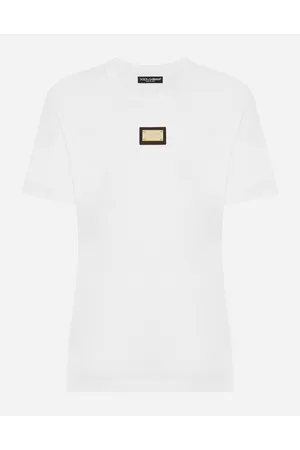 Dolce & Gabbana T-shirt In Jersey Con Placca Logo Dg - Donna T-shirts E Felpe Bianco Cotone 40