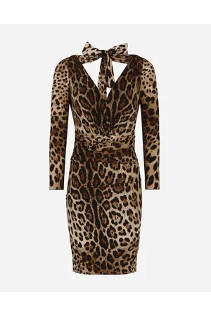 Dolce & Gabbana Abito Corto In Charmeuse Stampa Leopardo Con Fiocco - Donna Abiti Stampa Animalier Seta 36