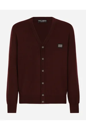 Dolce & Gabbana Cardigan In Lana E Cashmere Con Placca Logata - Uomo Maglieria Bordeaux Lana 46