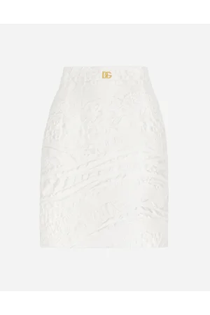Dolce & Gabbana Gonna Corta In Broccato Con Logo Dg - Donna Gonne Bianco Tessuto 38