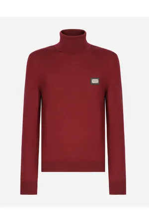 Dolce & Gabbana Maglia Collo Alto Lana Con Placca Logata - Uomo Maglieria Bordeaux Lana 44