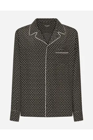 Dolce & Gabbana Camicia In Crêpe De Chine Stampa Logo Dg - Uomo Camicie Nero Seta 37