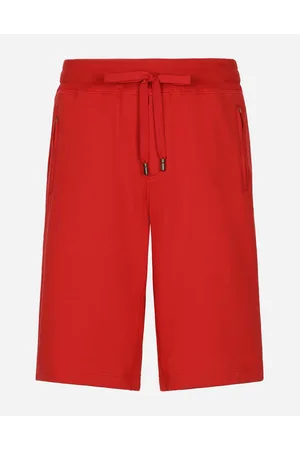 Dolce & Gabbana Bermuda Jogging In Jersey Con Placca Logata - Uomo Pantaloni E Shorts Rosso Cotone 44