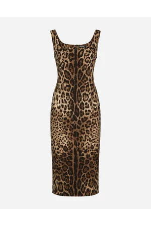 Dolce & Gabbana Abito Midi In Charmeuse Stampa Leopardo - Donna Abiti Stampa Animalier Seta 40