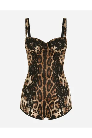 Dolce & Gabbana Body Intimo A Balconcino In Seta Con Dettagli In Pizzo Stampa Leopardo - Donna Intimo Stampa Animalier Cotone 1b