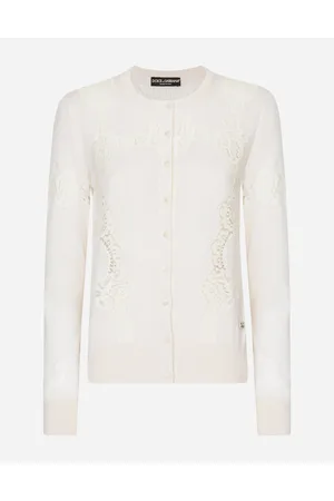 Dolce & Gabbana Cardigan In Cashmere E Seta Con Intarsi In Pizzo - Donna Maglioni E Cardigan Bianco 40