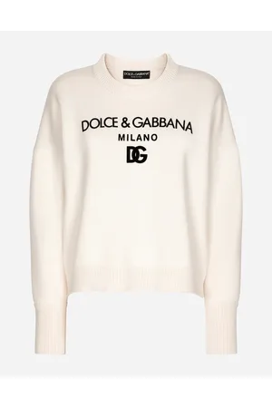 Dolce & Gabbana Maglia In Cashmere Con Logo Dg Flock - Donna Maglioni E Cardigan Bianco 36