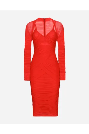 Dolce & Gabbana Abito Longuette Drappeggiato In Tulle - Donna Abiti Rosso Tulle 38