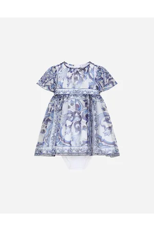 Dolce & Gabbana Abito Midi In Chiffon Stampa Maiolica - Donna Abiti Blu Seta 9/12 Months