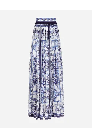 Dolce & Gabbana Gonna Lunga In Chiffon Stampa Maiolica - Donna Gonne Blu Seta 40