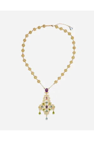 Pizzo Necklace In Yellow Gold Filigree With Amethysts, Aquamarines, Peridots And Morganite - Donna Collane Onesize