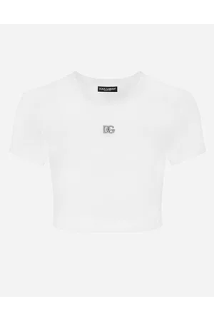 Dolce & Gabbana T-shirt Corta In Jersey Con Logo Dg - Donna T-shirts E Felpe Bianco Cotone 42